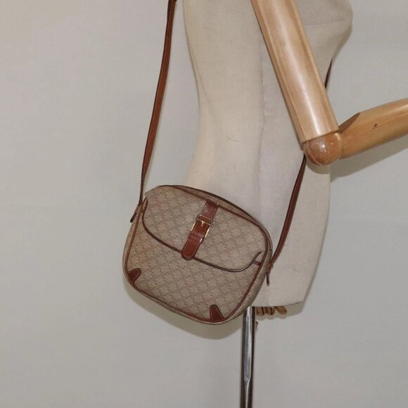 CELINE Macadam Canvas Shoulder Bag Beige Gold Auth BA1813 - Picture 3 of 16